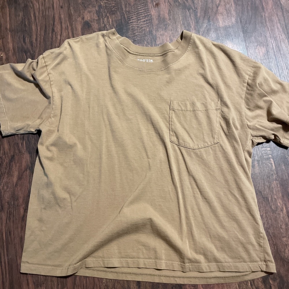 Time and tru brown crew neck pocket stretch short sleeve crop top XL